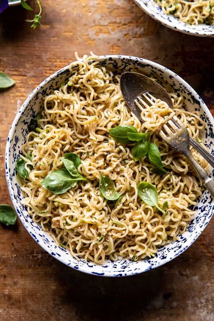 1overhead close up photo of 5 Minute Garlic Butter Ramen Noodles