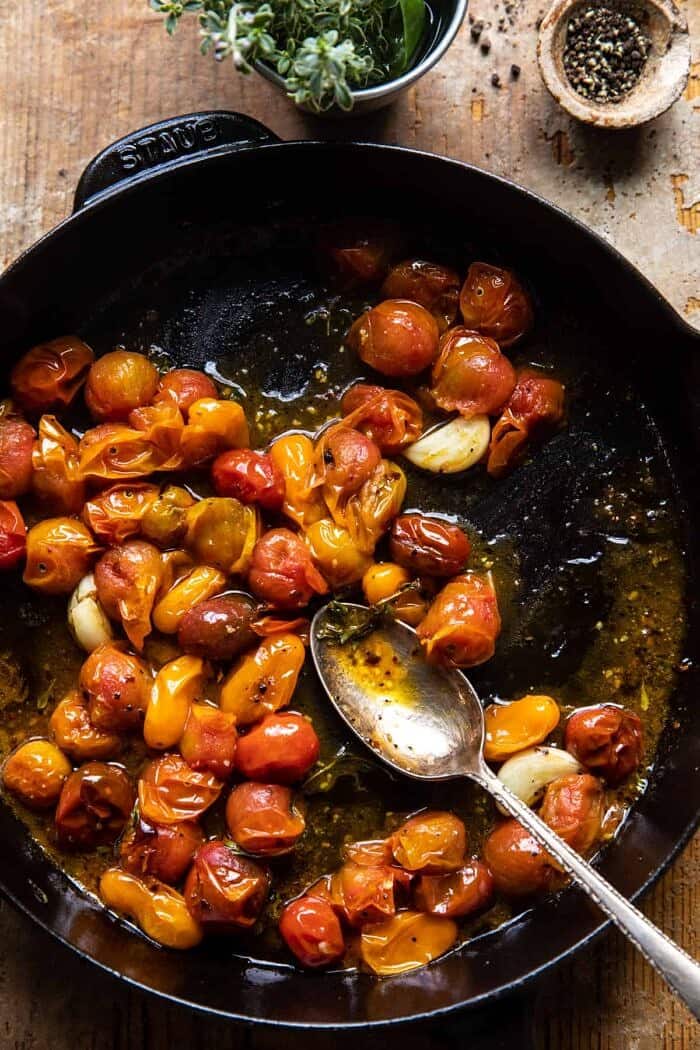 prep photo of tomato sauce in skillet after roasting