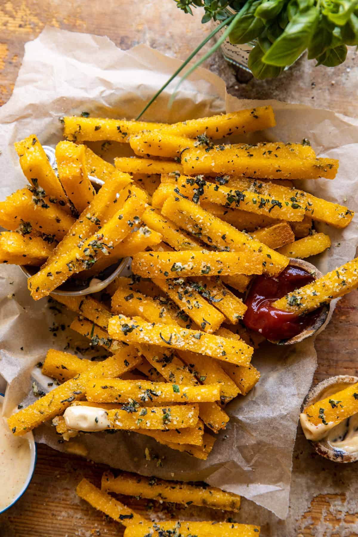 Garlic Parmesan Herb Butter Polenta Fries with Lemon Aioli | halfbakedharvest.com
