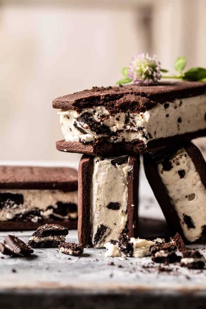 side angled photo of Malted Milk Cookies n’ Cream Ice Cream Sandwiches 