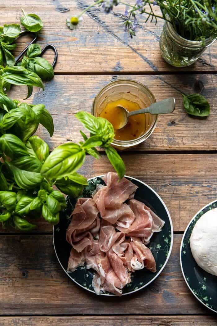 overhead prep photo of salad ingredients 