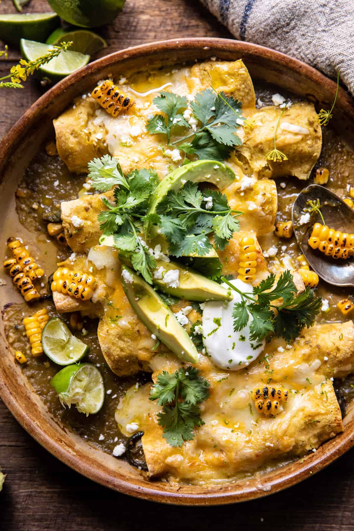Sheet Pan Chipotle Cheddar Corn Chicken Enchiladas | halfbakedharvest.com