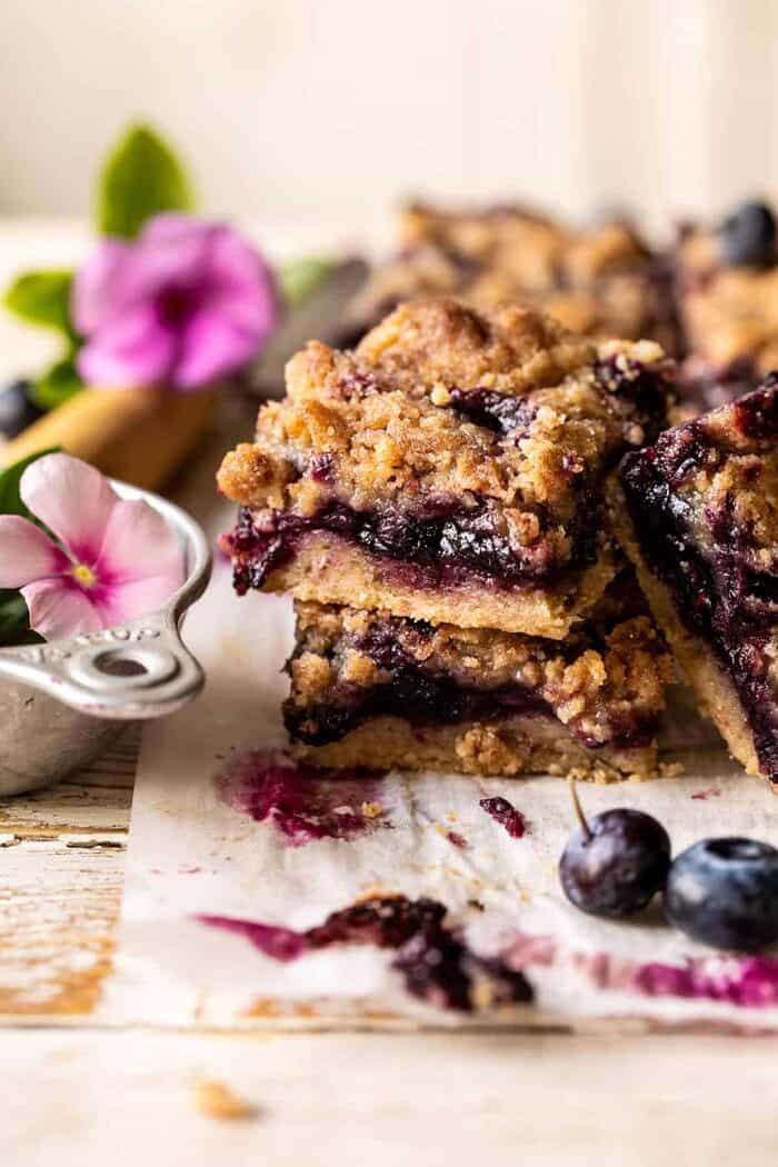 front on photo of Cinnamon Sugar Blueberry Crumb Bars 