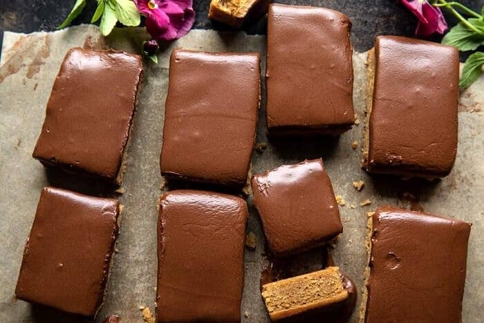 overhead horizontal photo of Lunchroom Chocolate Peanut Butter Bars