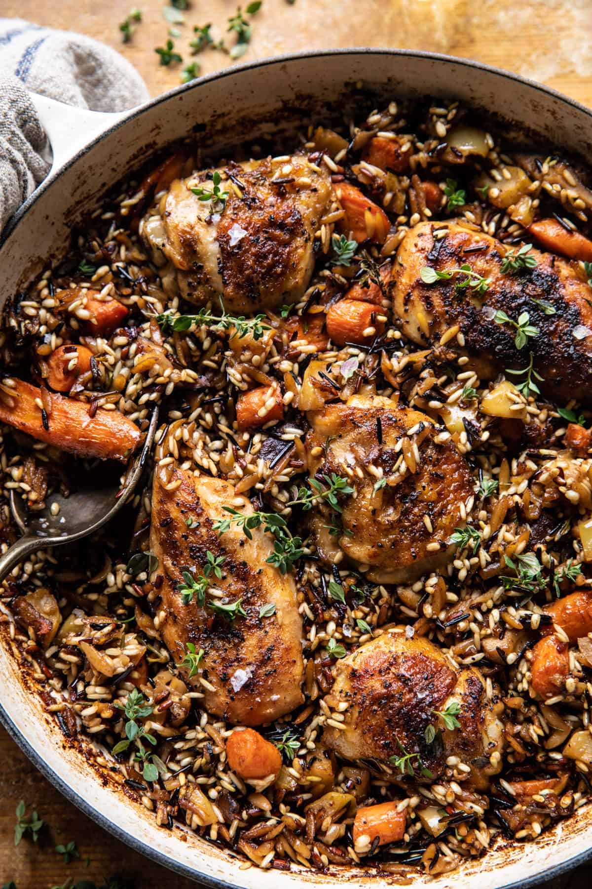 One Pot Lemon Rosemary Dijon Chicken and Butter Toasted Rice Pilaf | halfbakedharvest.com