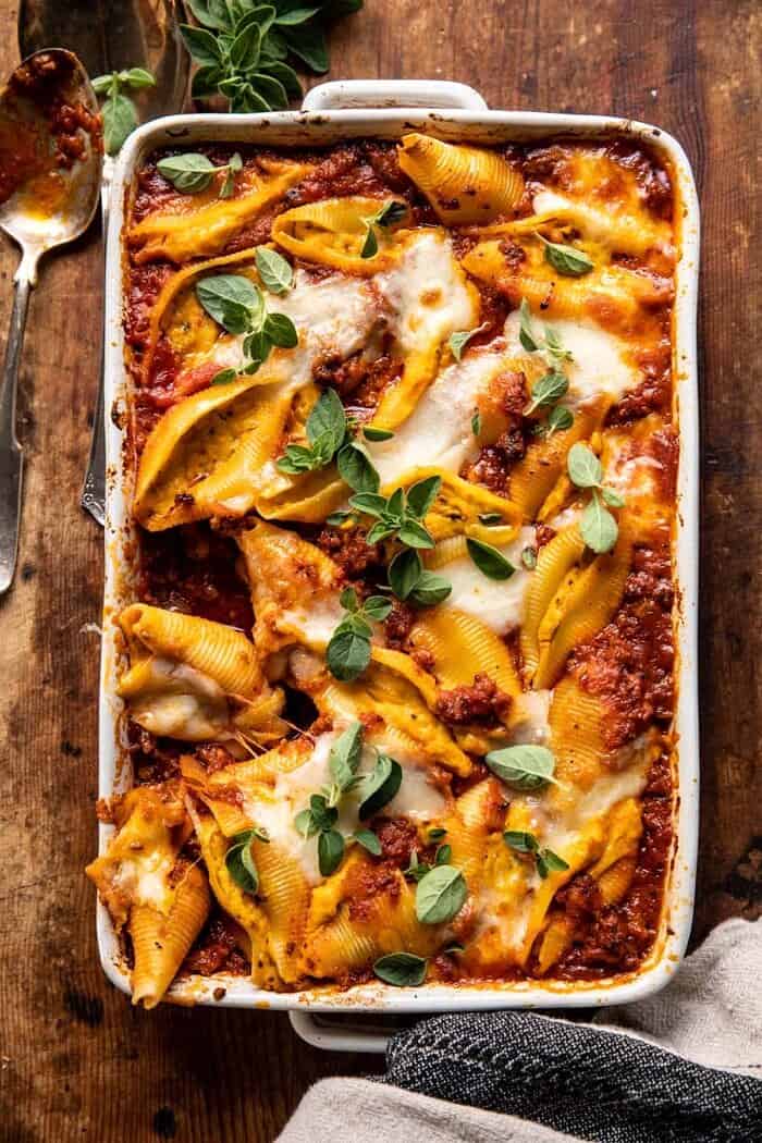 Pumpkin Cheese Stuffed Pasta Bolognese Bake | halfbakedharvest.com