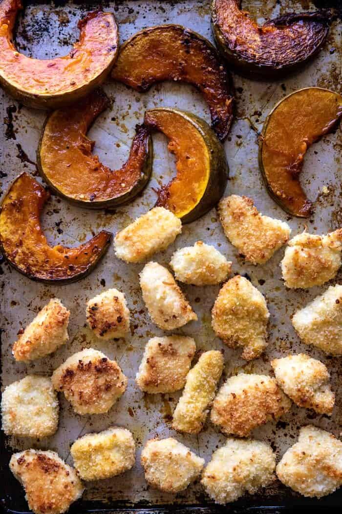 Sheet Pan Sticky Thai Pomegranate Chicken and Honey Roasted Squash | halfbakedharvest.com