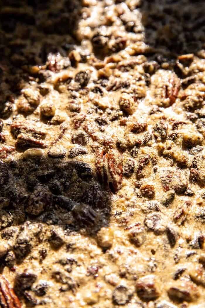 prep photo of Brown Sugar Maple Chocolate Pecan Pie Bars before baking