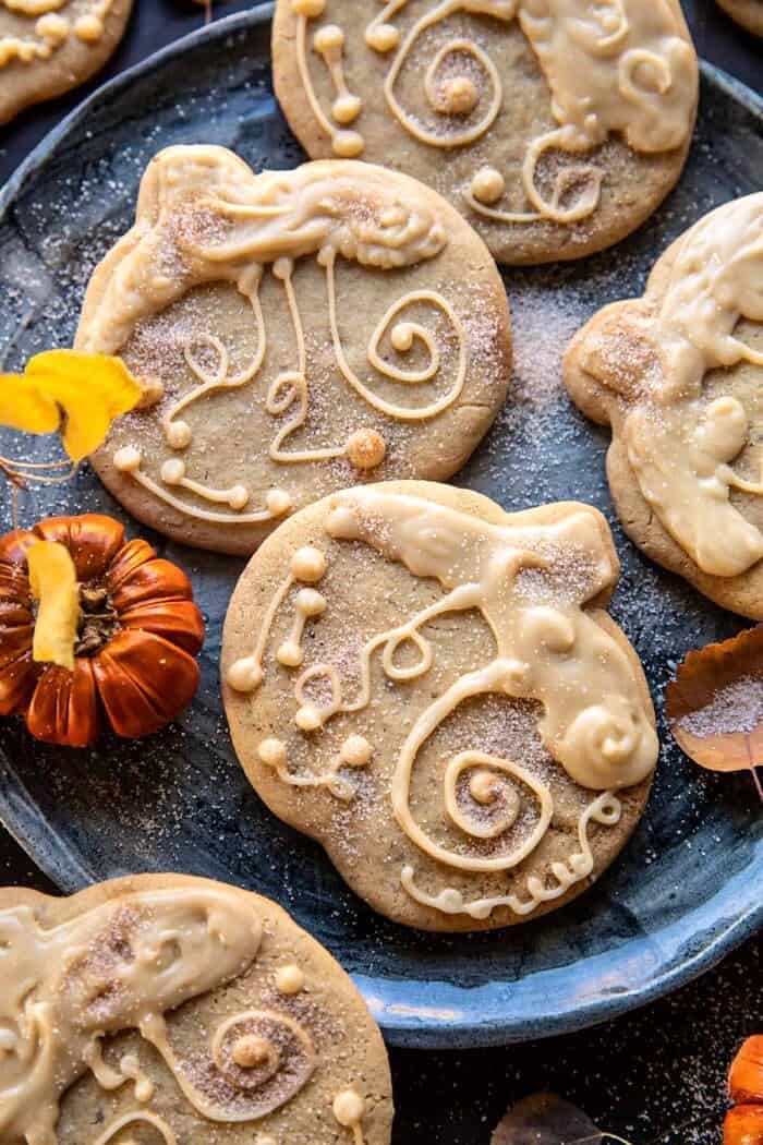 overhead close up photo of Glazed Brown Sugar Maple Cookies