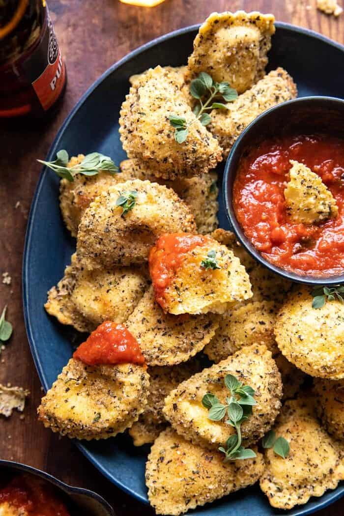 Oven Toasted Garlic Herb Cheese Ravioli | halfbakedharvest.com