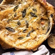 Skillet Chicken Broccoli Pot Pie with Garlic Butter Phyllo Crust | halfbakedharvest.com