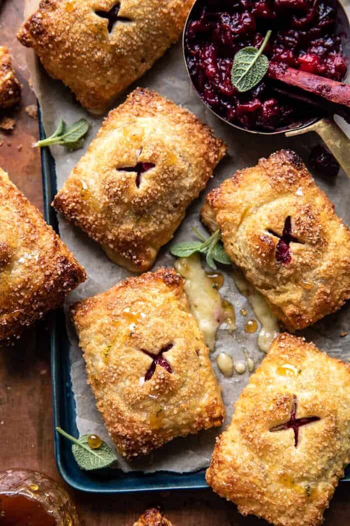 overhead photo of Pastry Wrapped Cranberry Baked Brie Bites 