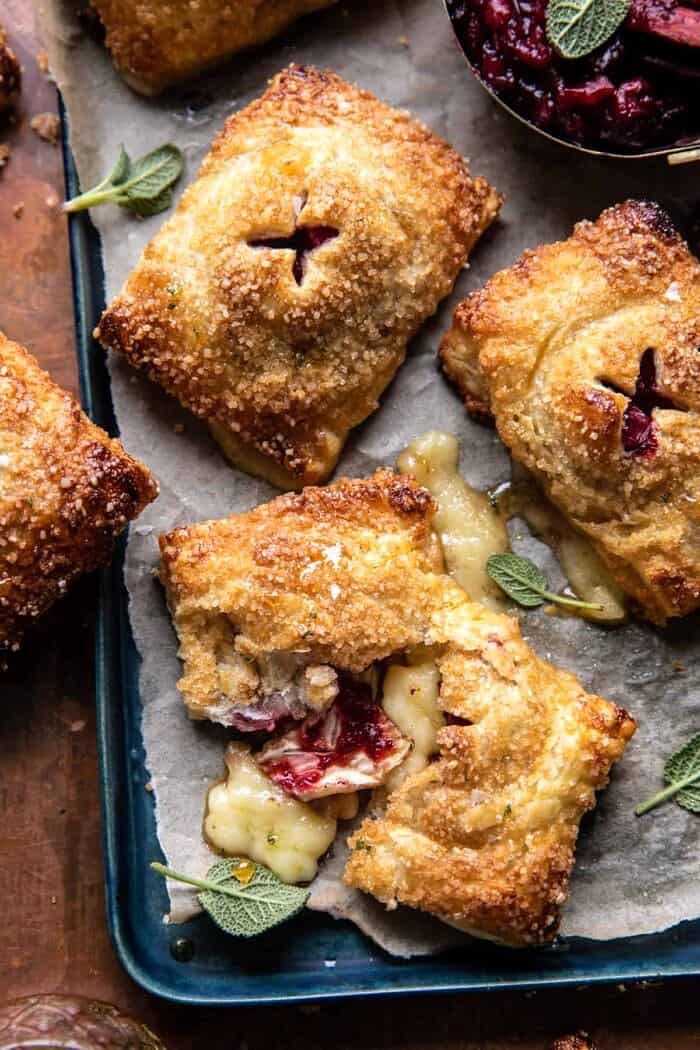 overhead photo of Pastry Wrapped Cranberry Baked Brie Bites 