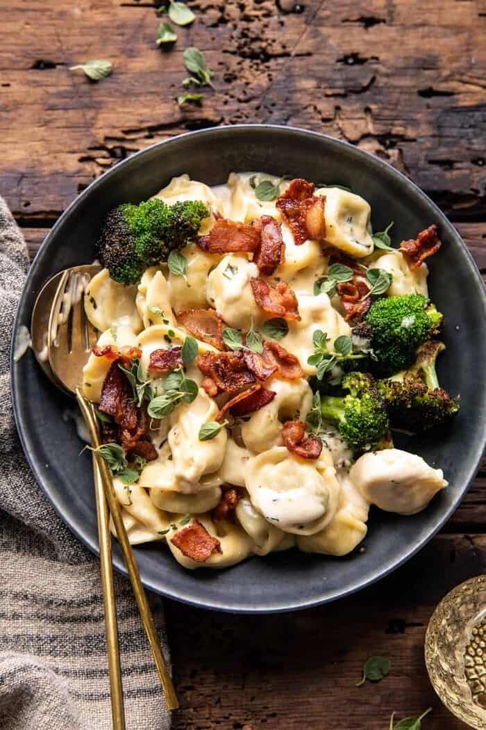 Creamy Bacon Tortellini with Charred Broccoli | halfbakedharvest.com