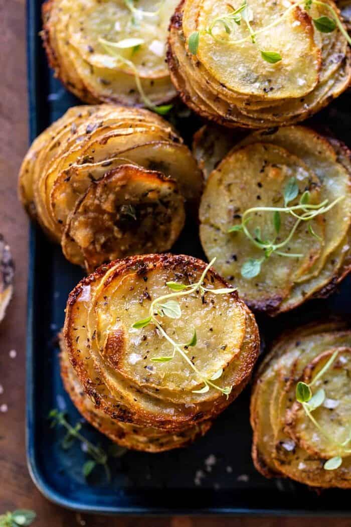 overhead photo of Crispy Cheesy Potato Stacks 