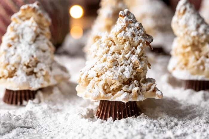 front on horizontal photo of Easy Vanilla Sugar Dusted Macaroon Trees