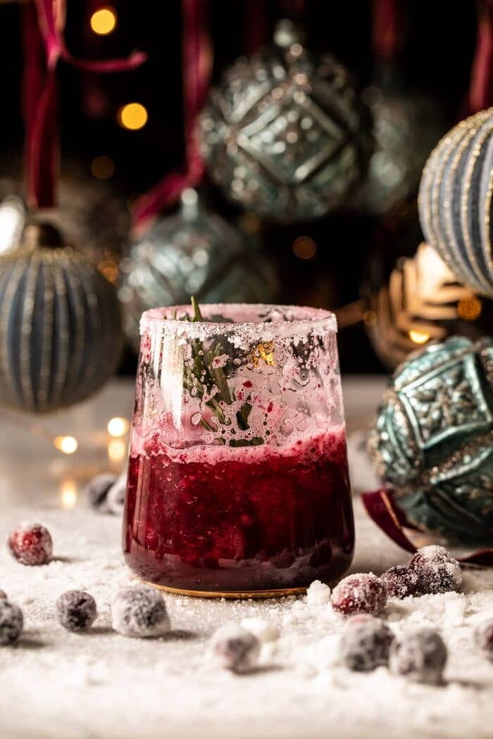 half drunk Frosted Mistletoe Margarita 