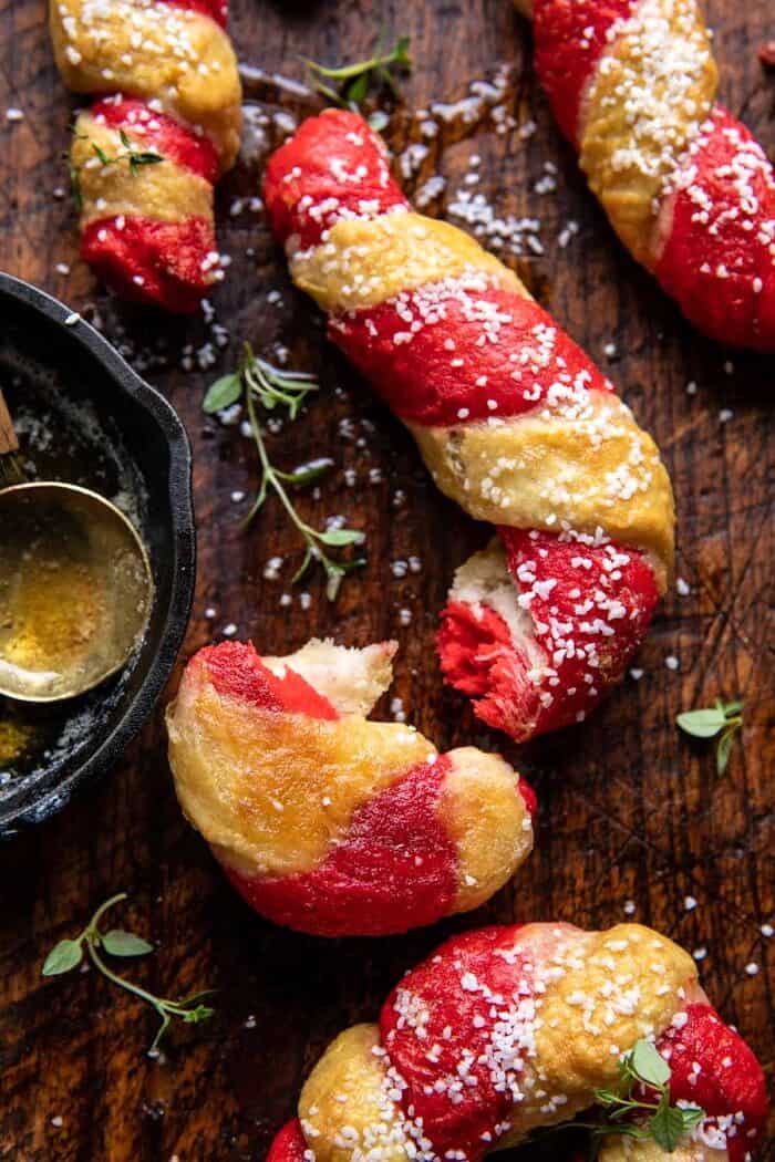 Salted Garlic Butter Candy Cane Bagels 