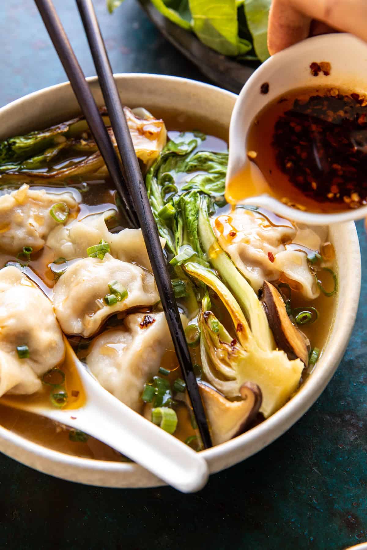 25 Minute Wonton Soup with Sesame Chili Oil | halfbakedharvest.com