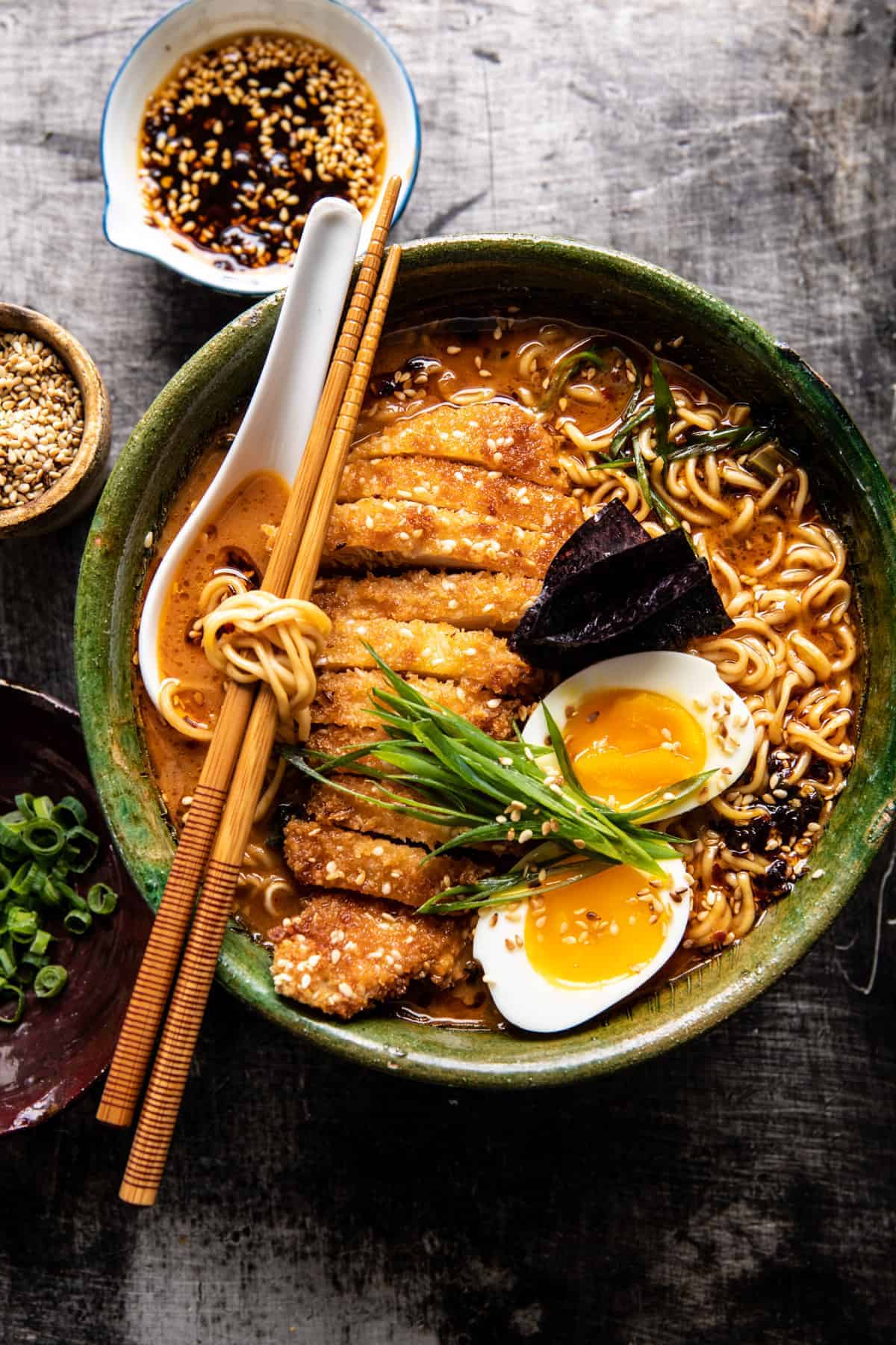 30 Minute Spicy Miso Chicken Katsu Ramen | halfbakedharvest.com