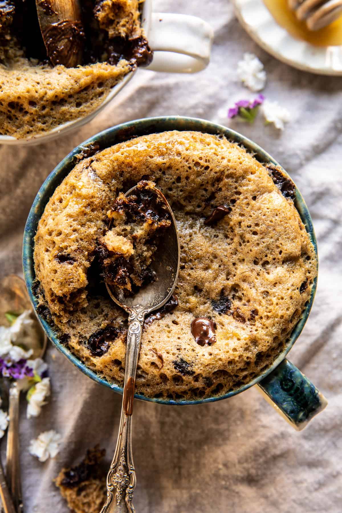 5 Minute Chocolate Chunk Banana Bread Mug Cake | halfbakedharvest.com