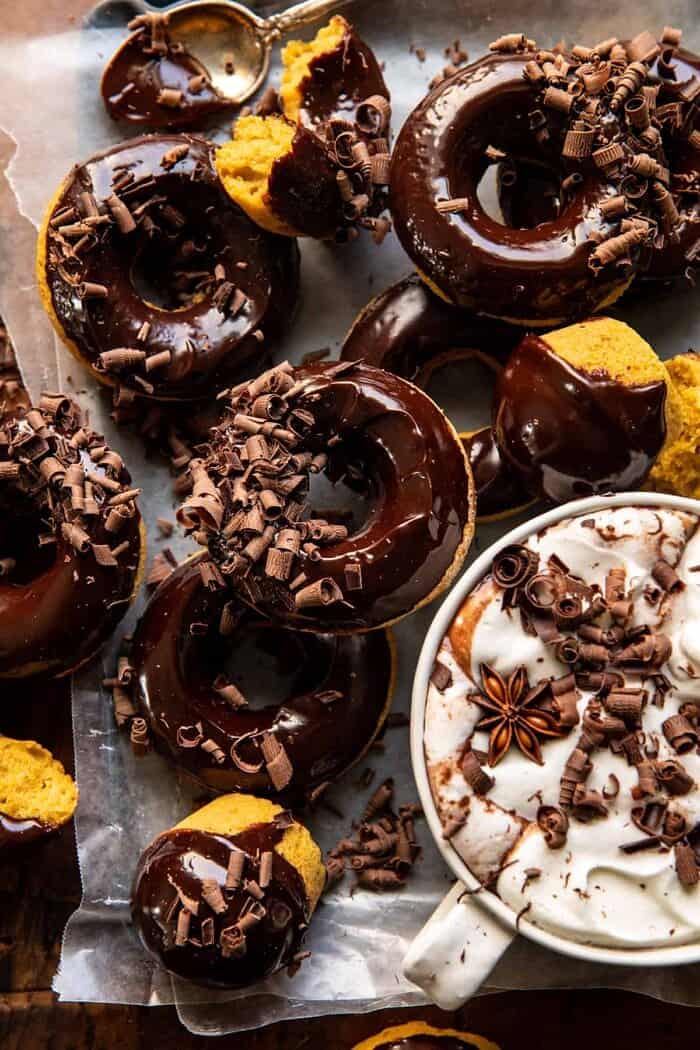 overhead photo of Baked Hot Chocolate Doughnuts 