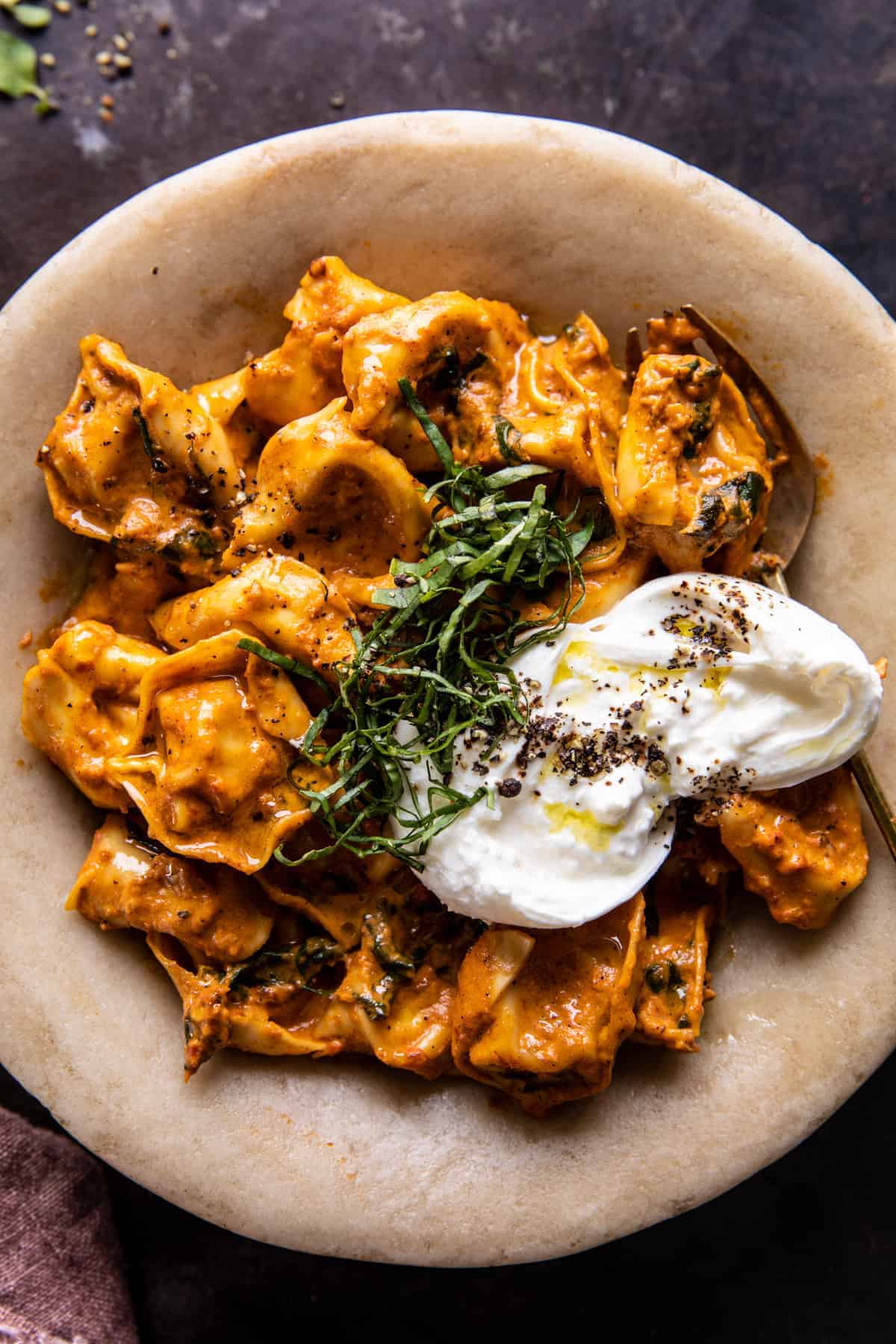Creamy Roasted Red Pepper Tortellini | halfbakedharvest.com