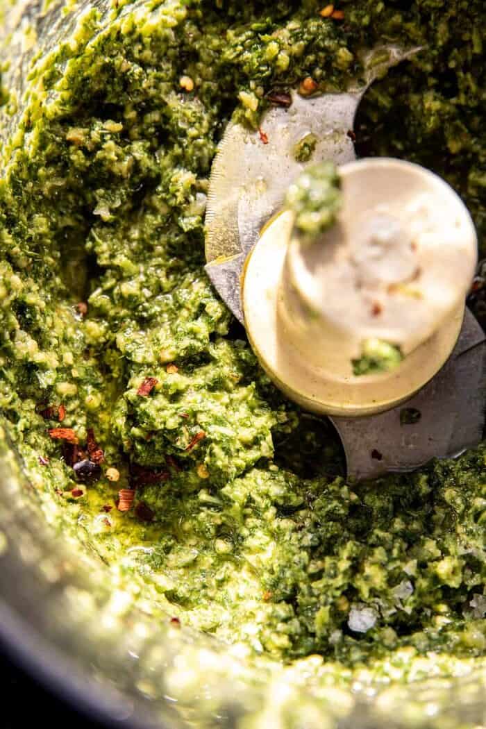 prep photo of pesto in food processor 
