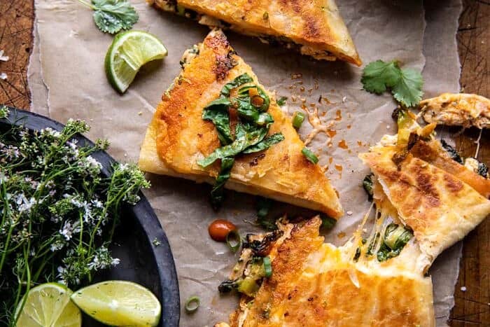 overhead horizontal photo of Folded Crispy Buffalo Chicken Wraps 