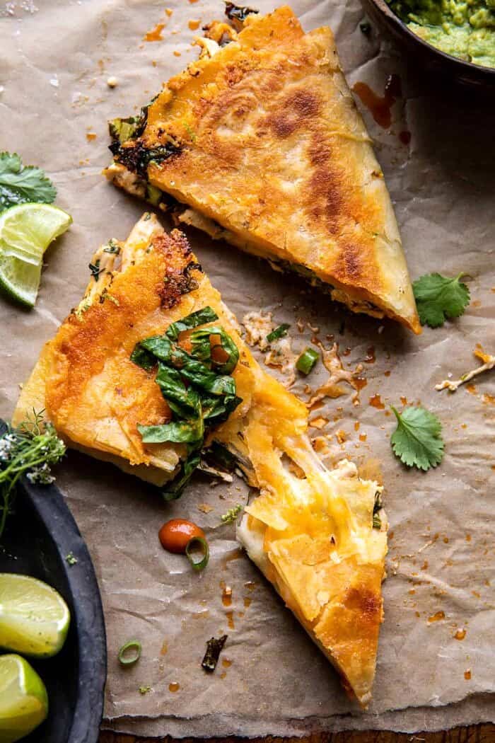 overhead photo of Folded Crispy Buffalo Chicken Wraps