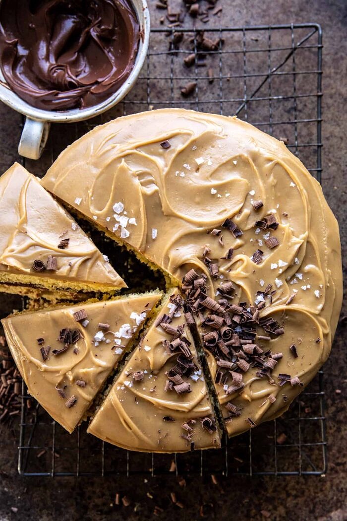 Caramel Butter Cake with Fudgy Chocolate Frosting | halfbakedharvest.com