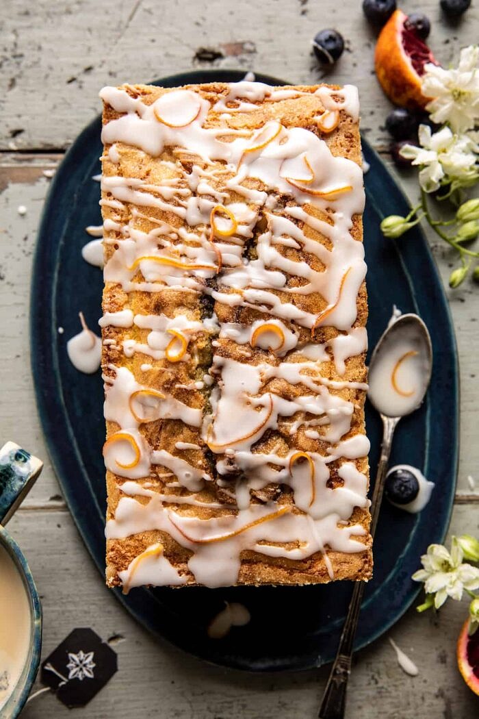 overhead photo of Earl Grey Blueberry Lemon Cake 