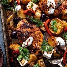 Easy Greek Sheet Pan Chicken Souvlaki and Potatoes | halfbakedharvest.com
