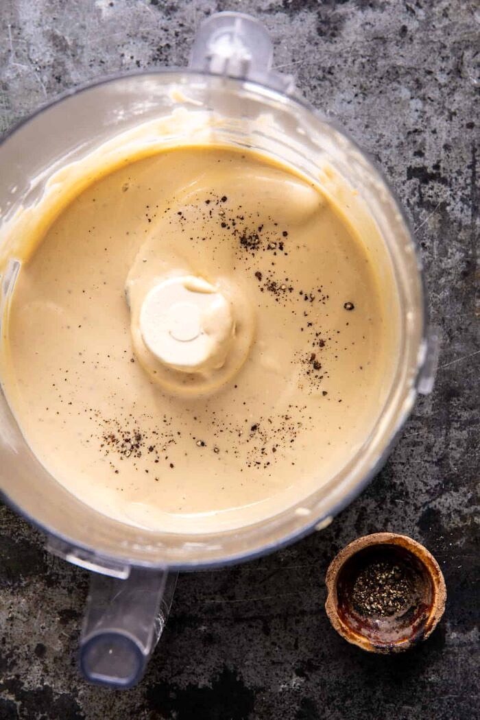 overhead photo of tahini dressing