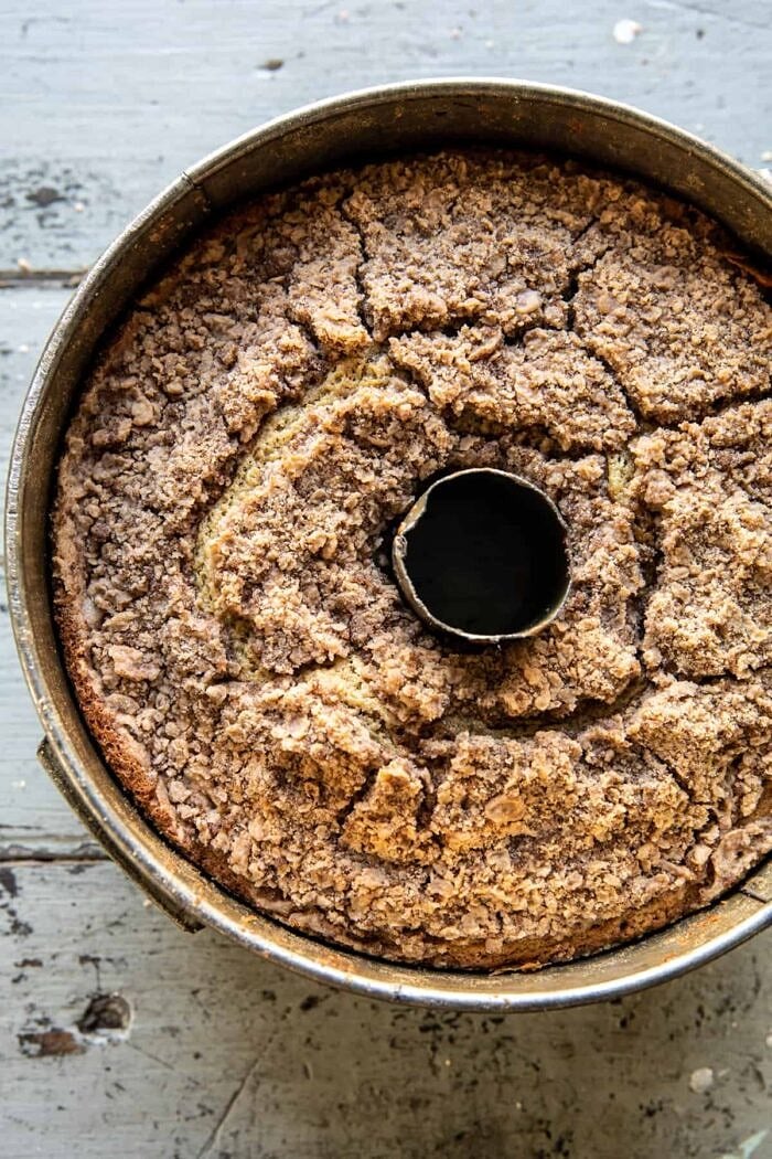 Cinnamon Streusel Coffee Coffee Cake after baking in cake pan