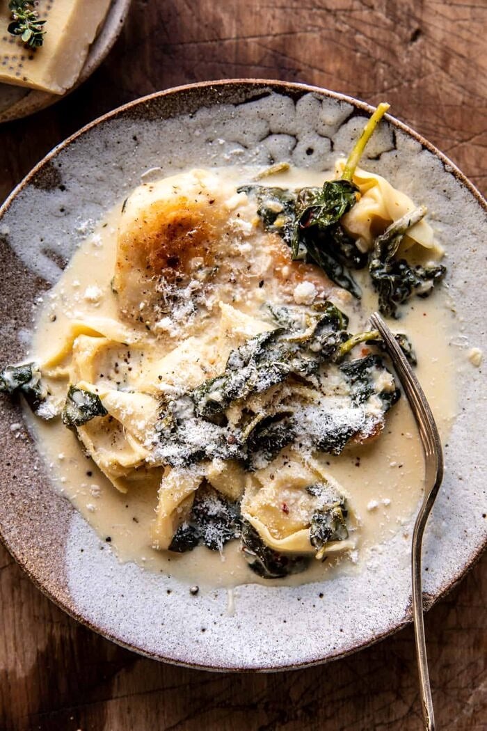 Creamy Parmesan Chicken and Spinach Tortellini | halfbakedhavrest.com