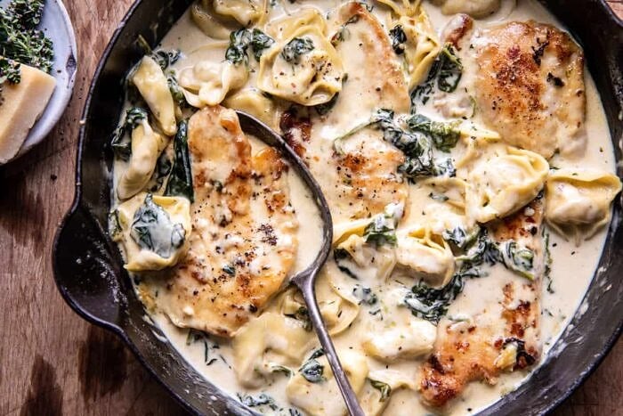Creamy Parmesan Chicken and Spinach Tortellini | halfbakedhavrest.com
