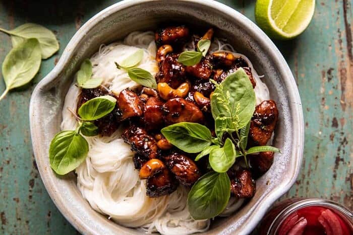 20 Minute Honey Garlic Cashew Chicken and Coconut Noodles | halfbakedharvest.com