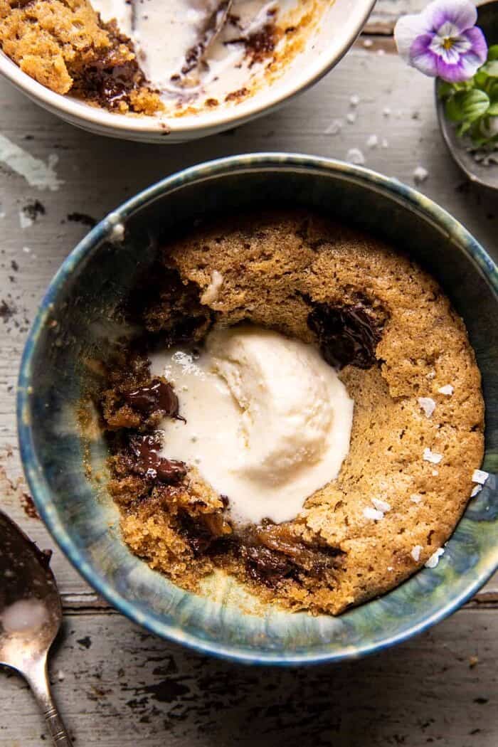 overhead close up photo of Deep Dish Molten Chocolate Coffee Blondies