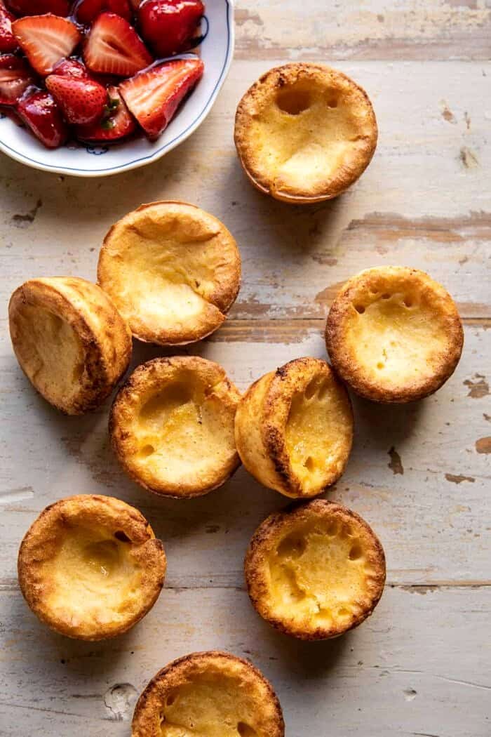 Mini Brown Butter Popovers with Jammy Strawberries | halfbakedharvest.com