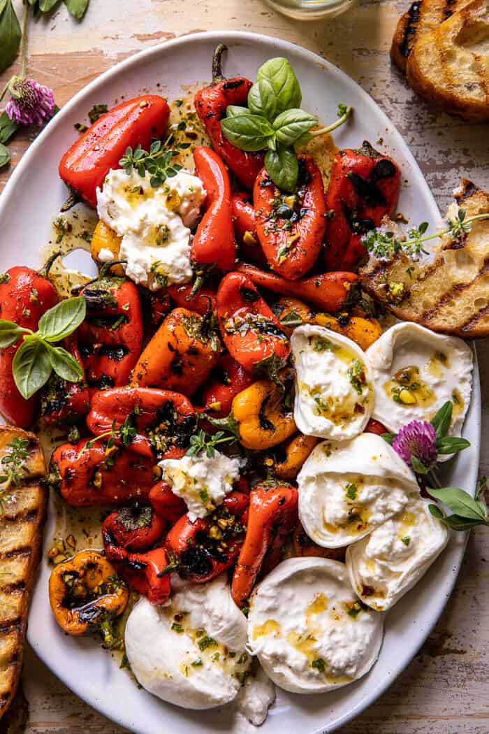 Charred Baby Bell Peppers with Burrata | halfbakednharvest.com