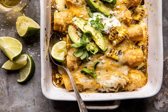 Sheet Pan Cheesy Poblano Corn Enchiladas | halfbakedharvest.com