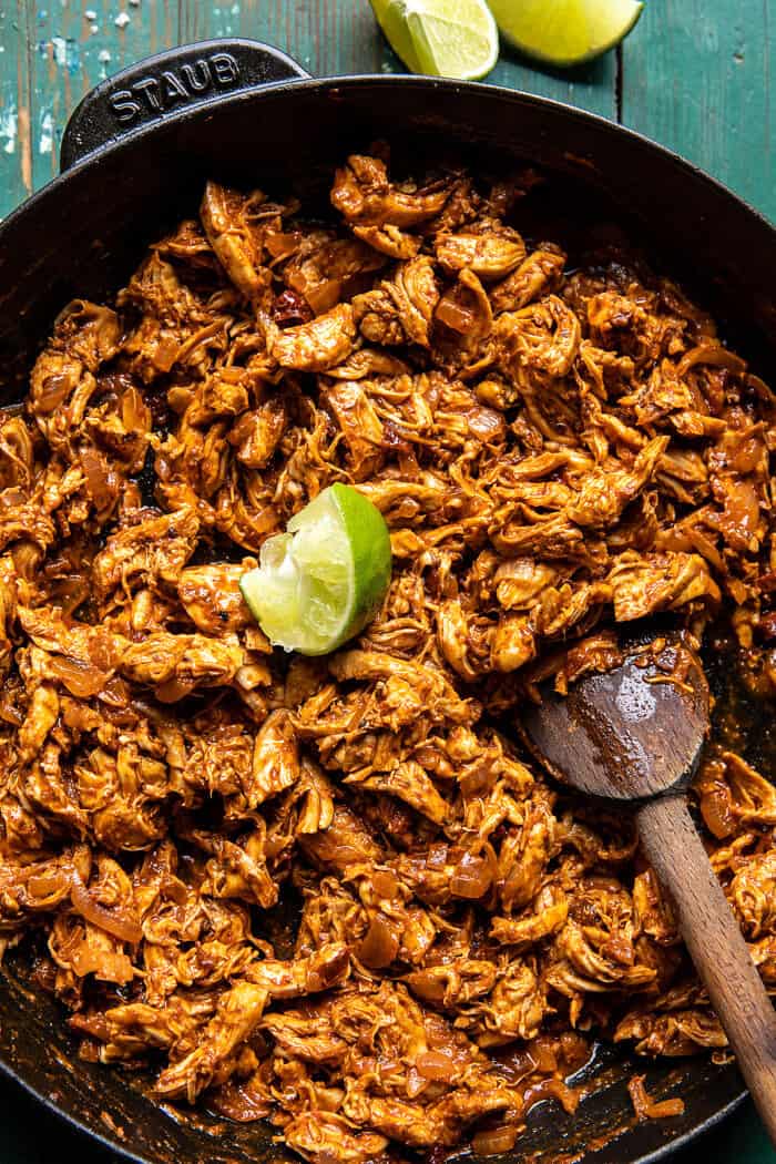 30 Minute Crispy Cheese Chicken Tinga Tacos with Pineapple Salsa | halfbakedharvest.com