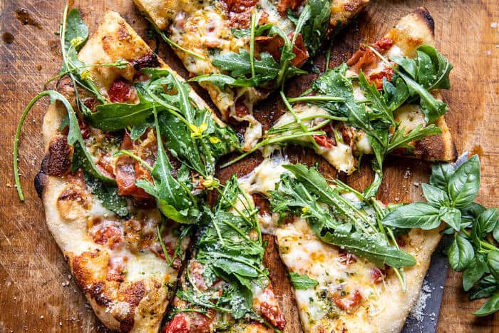 Arugula Tomato Cheese Pizza | halfbakedharvest.com