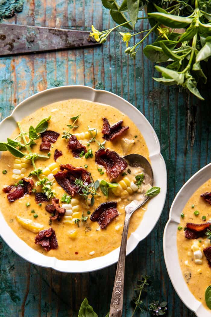 Creamy Corn, Zucchini, and Bacon Chowder | halfbakedharvest.com