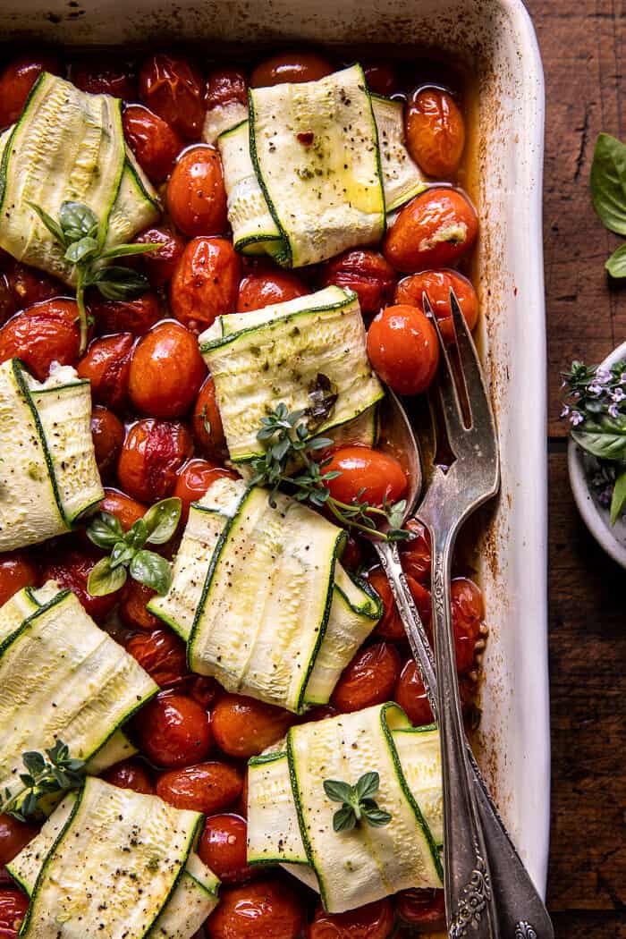 Pesto Cheese Zucchini Ravioli with Burst Tomatoes | halfbakedharvest.com