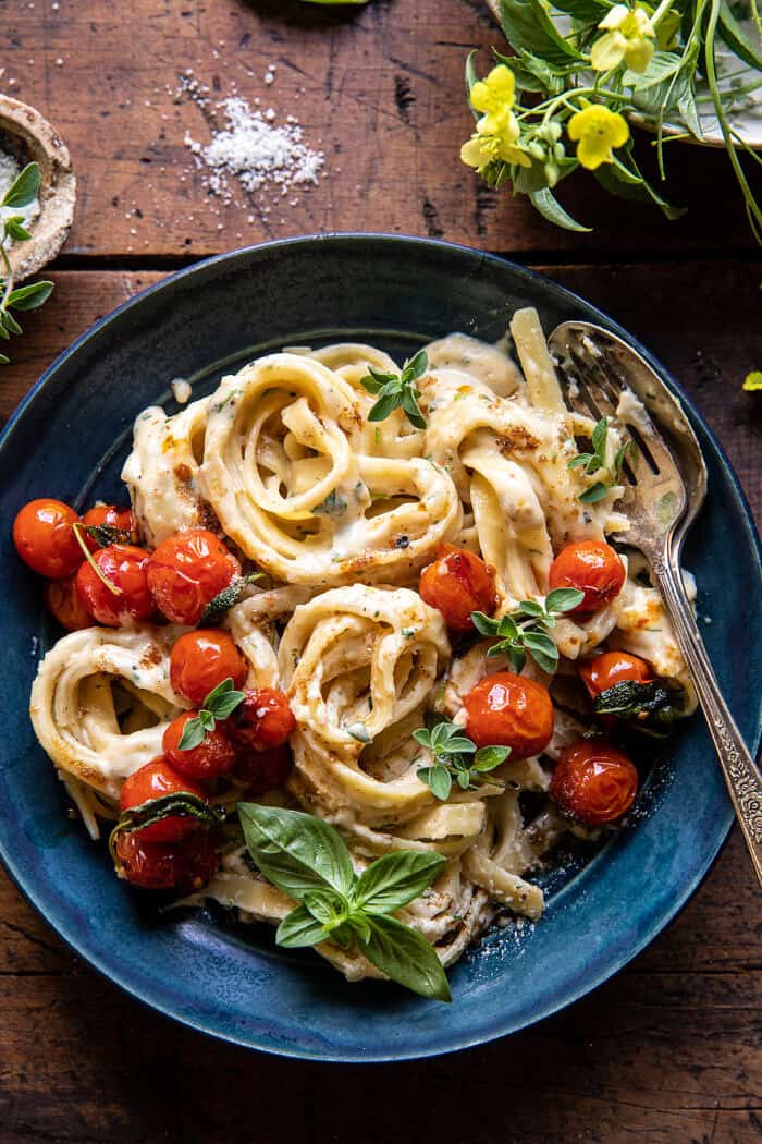 Brown Butter Cherry Tomato Fettuccine Alfredo | halfbakedharvest.com