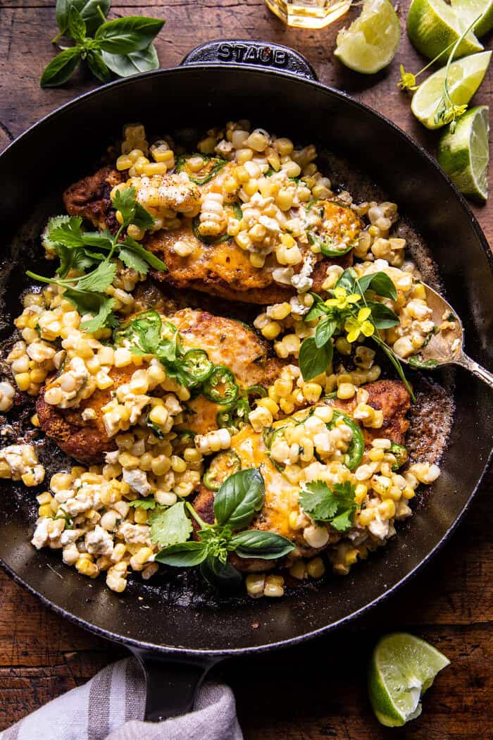 Jalapeño Cheddar Stuffed Chicken with Creamed Corn | halfbakedharvest.com