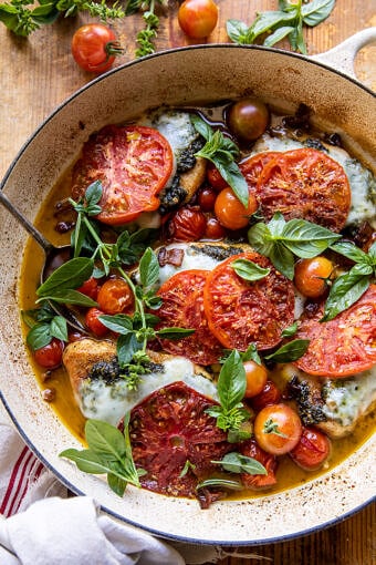Pesto Caprese Chicken in White Wine Pan Sauce | halfbakedharvest.com