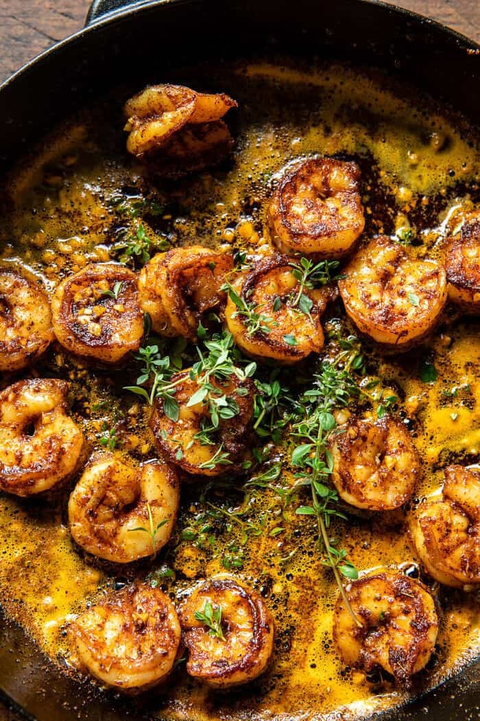 Spicy Garlic Lemon Butter Shrimp with Parmesan Corn Polenta | halfbakedharvest.com